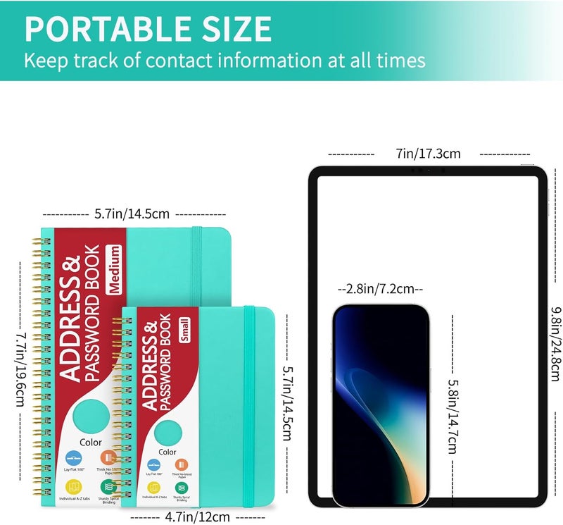 Homlive Address Book with Alphabetical Tabs, Hardcover Phone Book Password Keeper with Spiral Binding, Address Books for Seniors, Record Internet Logins, Coloring Pages - 5.7"×7.7" (Teal) - Image 5
